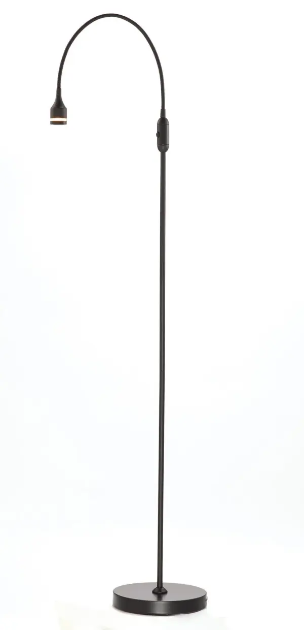 The Prospect LED floor lamp delivers focused task lighting without taking up desk space. Its adjustable gooseneck (45-56" height) and built-in magnifier lens make it ideal for reading, crafts, or detail work. The sleek matte black finish fits modern interiors.