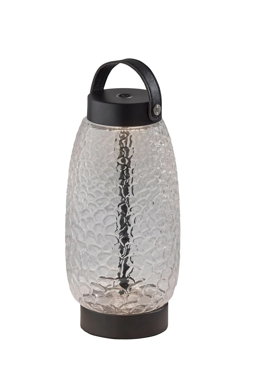 Cassius LED Table Lamp in Clear Texture Glass, Black Finsh, Black Leather