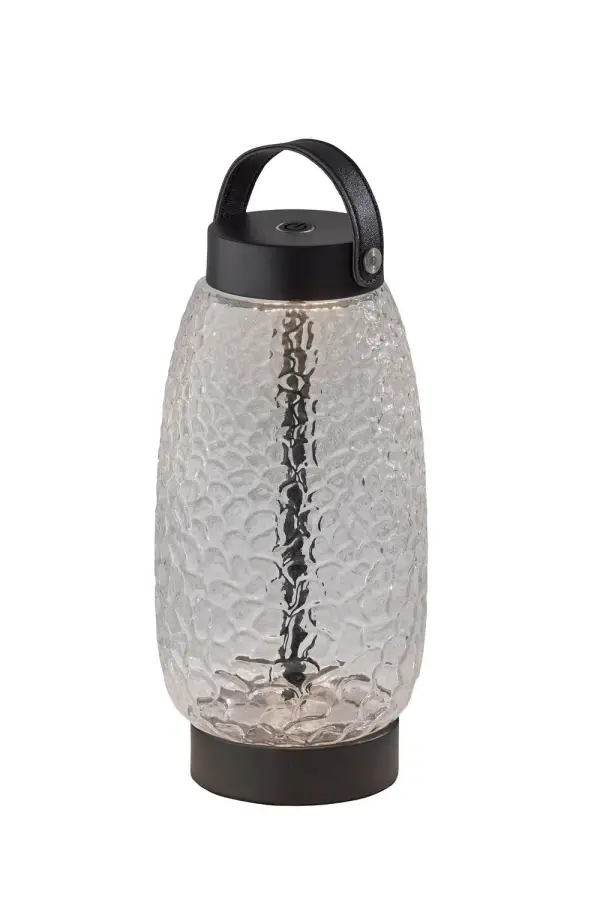 This portable LED accent lamp features a glowing globe top and illuminated stem for a playful, modern look. The clean silhouette and integrated lighting create a soft ambient glow that works beautifully on desks, nightstands, and shelves. Its cordless design makes it easy to move wherever you want a quick layer of light. Collection: Cassius Finish: Clear Texture Glass, Black Finsh, Black Leather Glass: Iron&glass Width: 5.13" Height: 10.63" Length: 5.13" Weight: 3.00 lb Extension from Wall: 5.13" Wire: 39" Black USB Cord Maximum Wattage: 2.00 W Bulb Base: Integrated Light Source: LED Material: Glass:60% Iron:25% Electric:10% Leather:5% Country of Origin: China Switch: 4-way touch switch LED