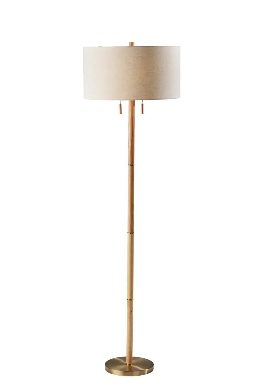 Madeline Floor Lamp in Natural Rubberwood & Antique Brass