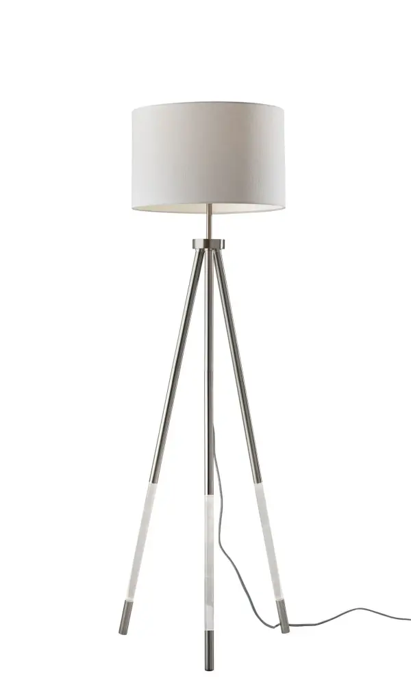 The Della combines ambient room lighting with a unique LED nightlight feature in its clear acrylic legs. Perfect for bedrooms or living spaces where versatile lighting control is essential.