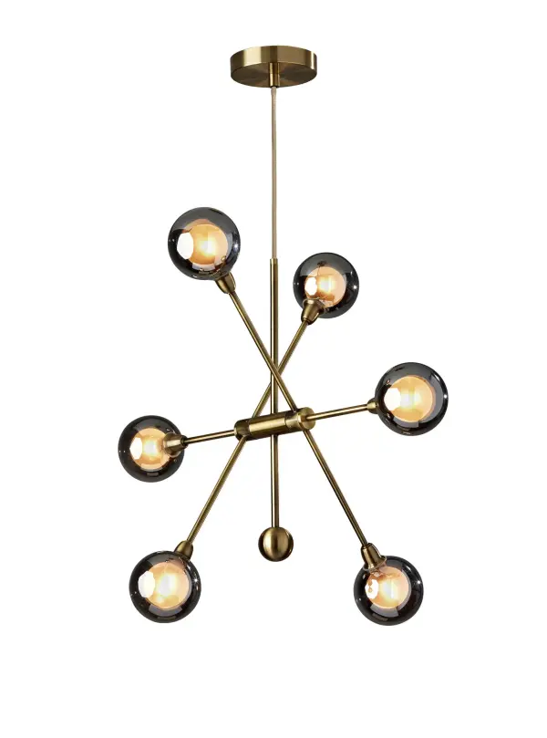 Striking Sputnik-Style Chandelier with Adjustable Arms & Smoked Glass