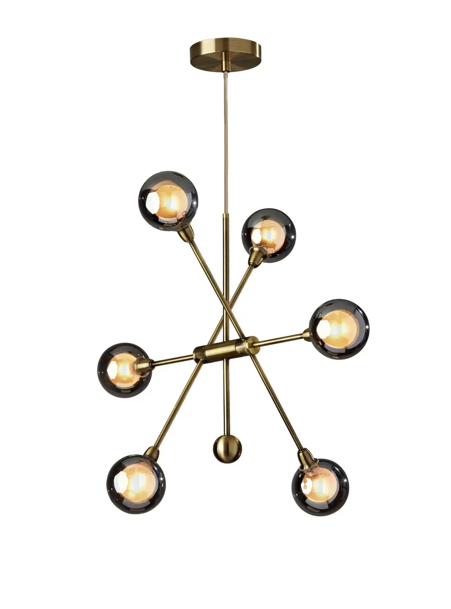 Striking Sputnik-Style Chandelier with Adjustable Arms & Smoked Glass