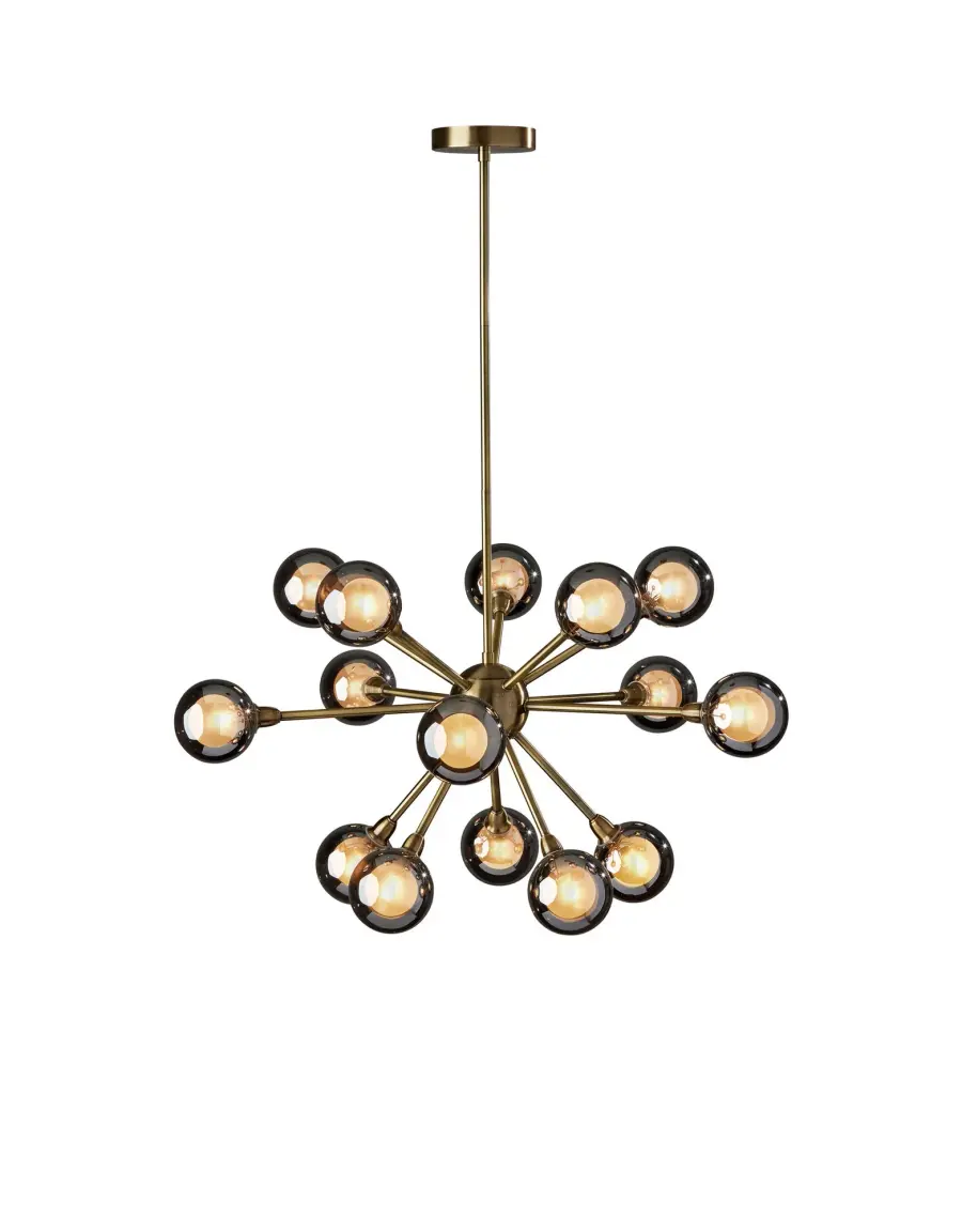Striking Sputnik-Style Chandelier with Dual-Tone Glass Shades