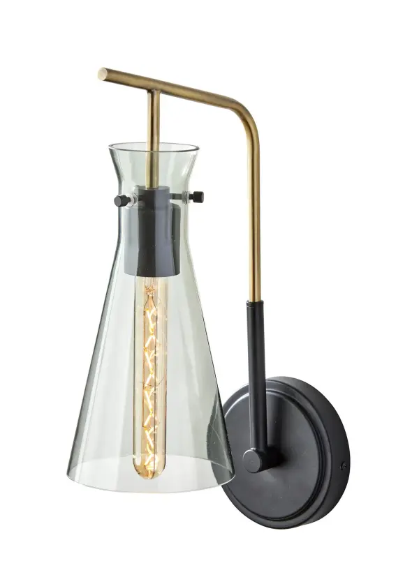 Walker Wall Lamp in Black with Antique Brass