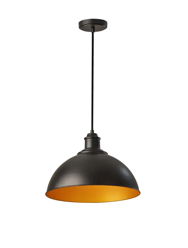 Industrial-Chic Pendant with Warm Gold Interior Accent