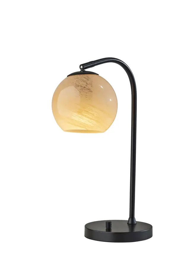 Elegant Arcing Desk Lamp with Adjustable Swirl Glass Globe