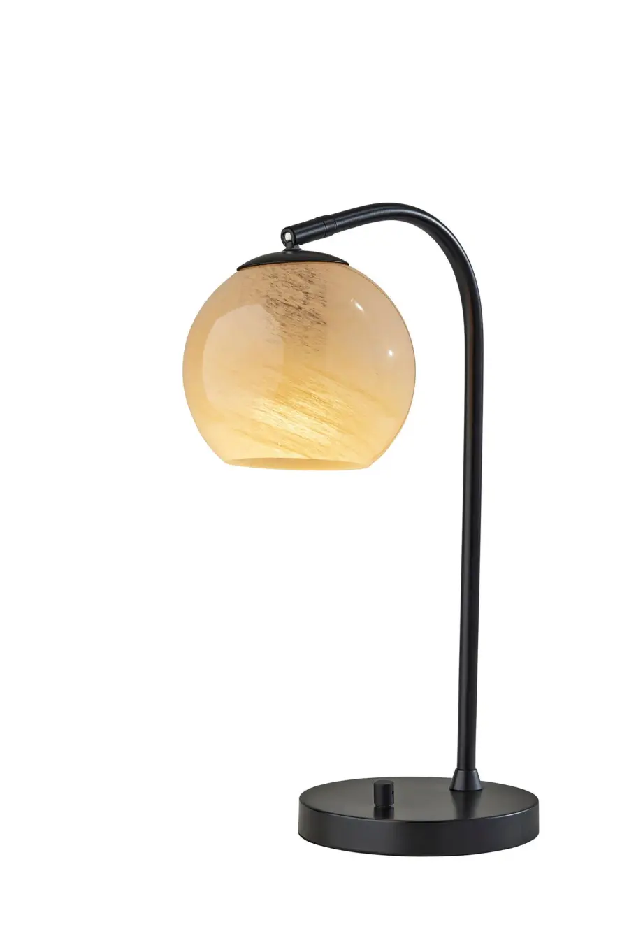 Elegant Arcing Desk Lamp with Adjustable Swirl Glass Globe
