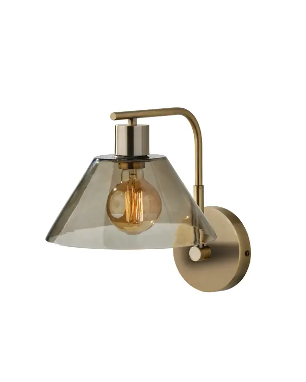 Zoe Antique Brass Wall Sconce with Smoked Glass Shade