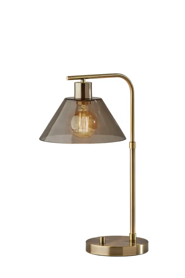 Vintage-Inspired Desk Lamp with Smoked Glass and Antique Brass Finish