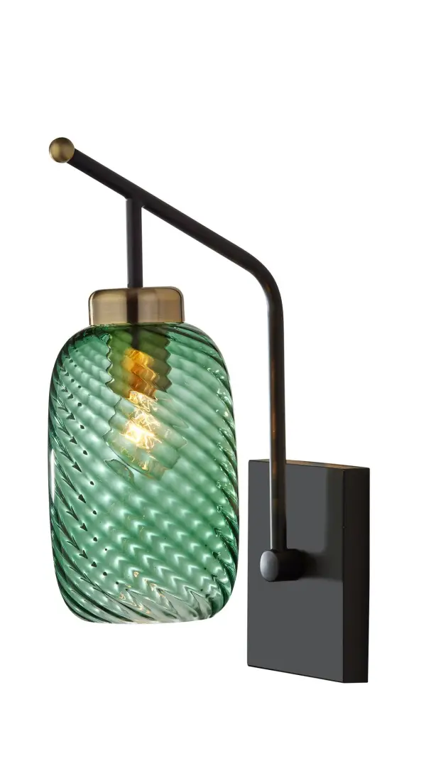 Derrick Wall Lamp in Black with Antique Brass Accents