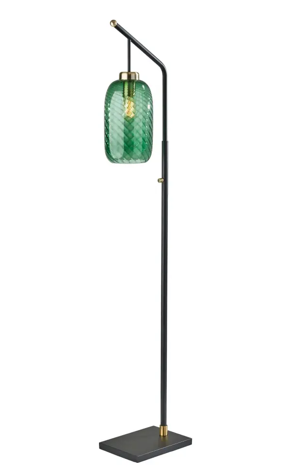 Derrick Floor Lamp with Emerald Green Glass Shade