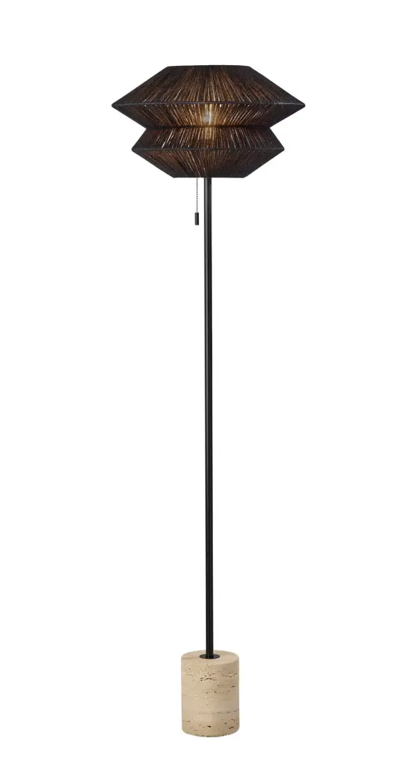 Contemporary Floor Lamp with Natural Stone Base and Sculptural Rope Shade
