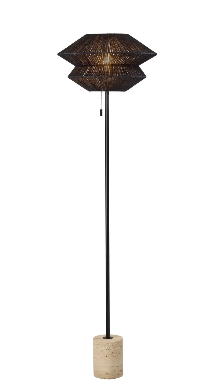 Contemporary Floor Lamp with Natural Stone Base and Sculptural Rope Shade