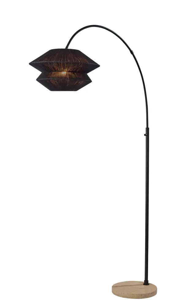 Contemporary Arc Lamp with Natural Stone Base and Unique Rope Shade
