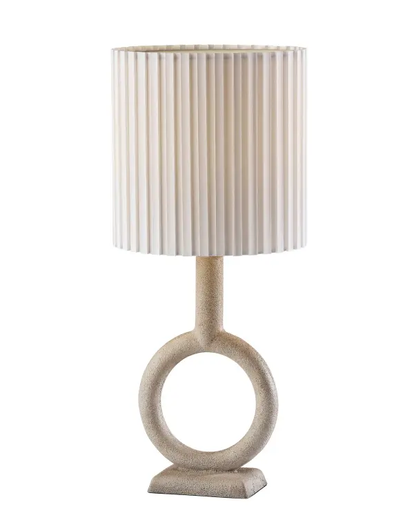 The Elizabeth Table Lamp combines rustic charm with timeless sophistication through its distinctive painted stone texture finish and crisp white box pleated shade. At 27.5 inches tall, it's perfectly sized for bedside tables and offers warm ambient lighting with convenient rotary switch control.