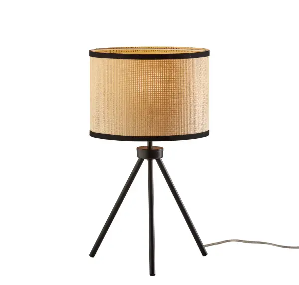 The Raven Table Lamp combines sleek contemporary design with natural textures through its distinctive tripod base and woven paper shade. At 21.5 inches tall, it offers versatile placement options and warm, diffused lighting.