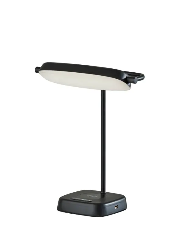 The Radley combines mid-century modern design with cutting-edge functionality. Features integrated 8W LED with five color temperature settings, full-range dimming, Qi-certified wireless charging pad, and USB port for simultaneous device charging.