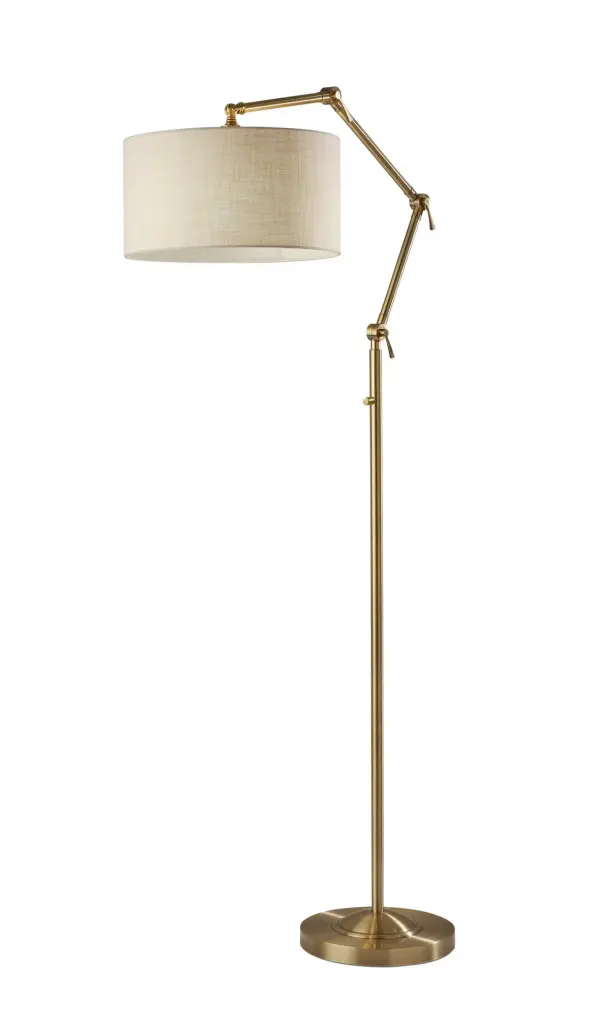 The Willard floor lamp combines contemporary functionality with timeless brass styling. Four articulation points allow customizable height from 64" to 77", making it perfect for reading, task lighting, or ambient illumination.