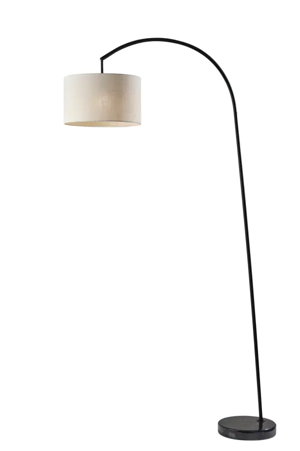 The Chrystie Arc Lamp combines modern elegance with functional design, featuring a striking black marble base and warm textured fabric shade. At nearly 7 feet tall, it creates dramatic ambient lighting perfect for reading nooks or living spaces.