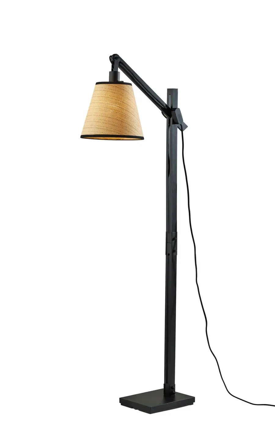 Adjustable Industrial Floor Lamp with Natural Woven Shade