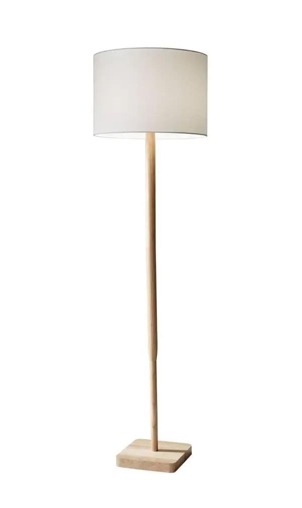 Ellis Natural Wood Floor Lamp with White Fabric Shade
