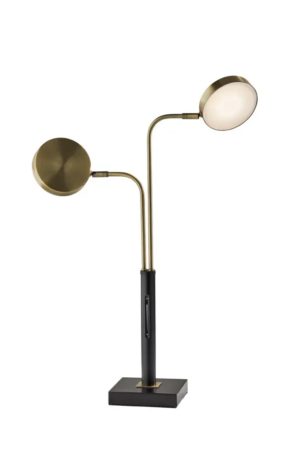 The Rowan LED Desk Lamp combines mid-century modern aesthetics with advanced lighting technology. Features 5 color temperature modes, unlimited brightness settings, and dual adjustable shades for 800 lumens of flicker-free LED light.