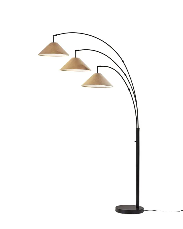 The Braxton 3-Arm Arc Floor Lamp combines mid-century modern styling with exceptional functionality. Standing 86 inches tall with three independently adjustable arms, it delivers customizable lighting wherever needed. The dark bronze finish and textured fabric shades create a sophisticated look that complements urban, industrial, and contemporary interiors.