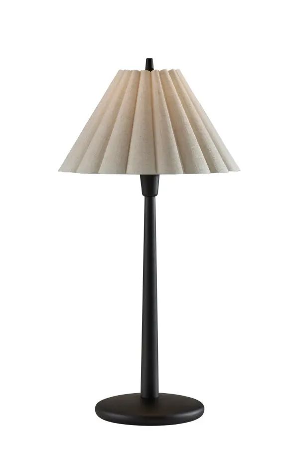 The Scallop Table Lamp combines modern sophistication with classic charm through its black wood base and textured cream scalloped fabric shade. At 28.75" tall, it provides ideal task and ambient lighting for bedrooms and offices.