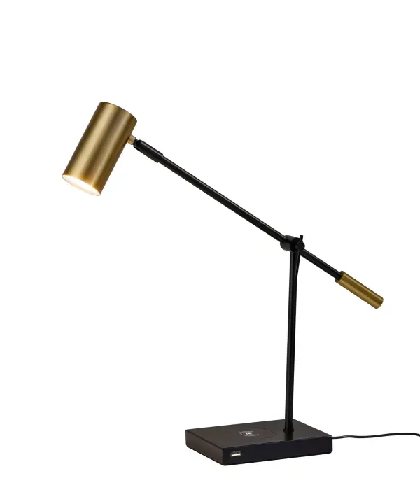 The Collette combines mid-century modern styling with smart functionality. Features Qi wireless charging pad, USB port, and energy-efficient 7W LED light. Touch-controlled with adjustable design, perfect for tech-savvy professionals.