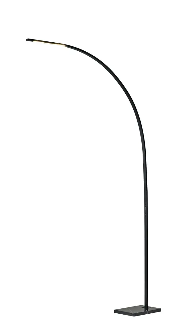 The Sonic LED arc lamp combines striking contemporary design with intelligent lighting technology. Its 7-foot dramatic arc delivers 2,000 lumens through energy-efficient 24W LED with five adjustable color temperatures and full-range dimming. The elegant black marble base provides stability while the slender profile fits compact spaces perfectly.