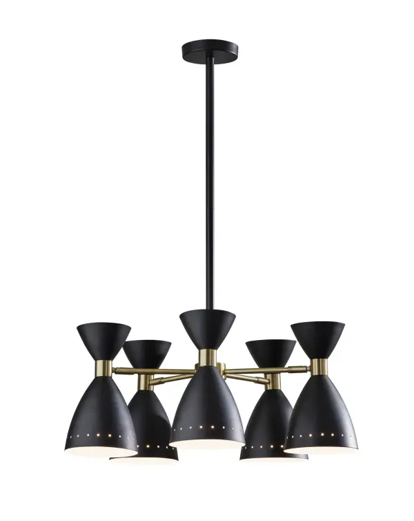 Oscar Five-Head Pendant in Black with Antique Brass