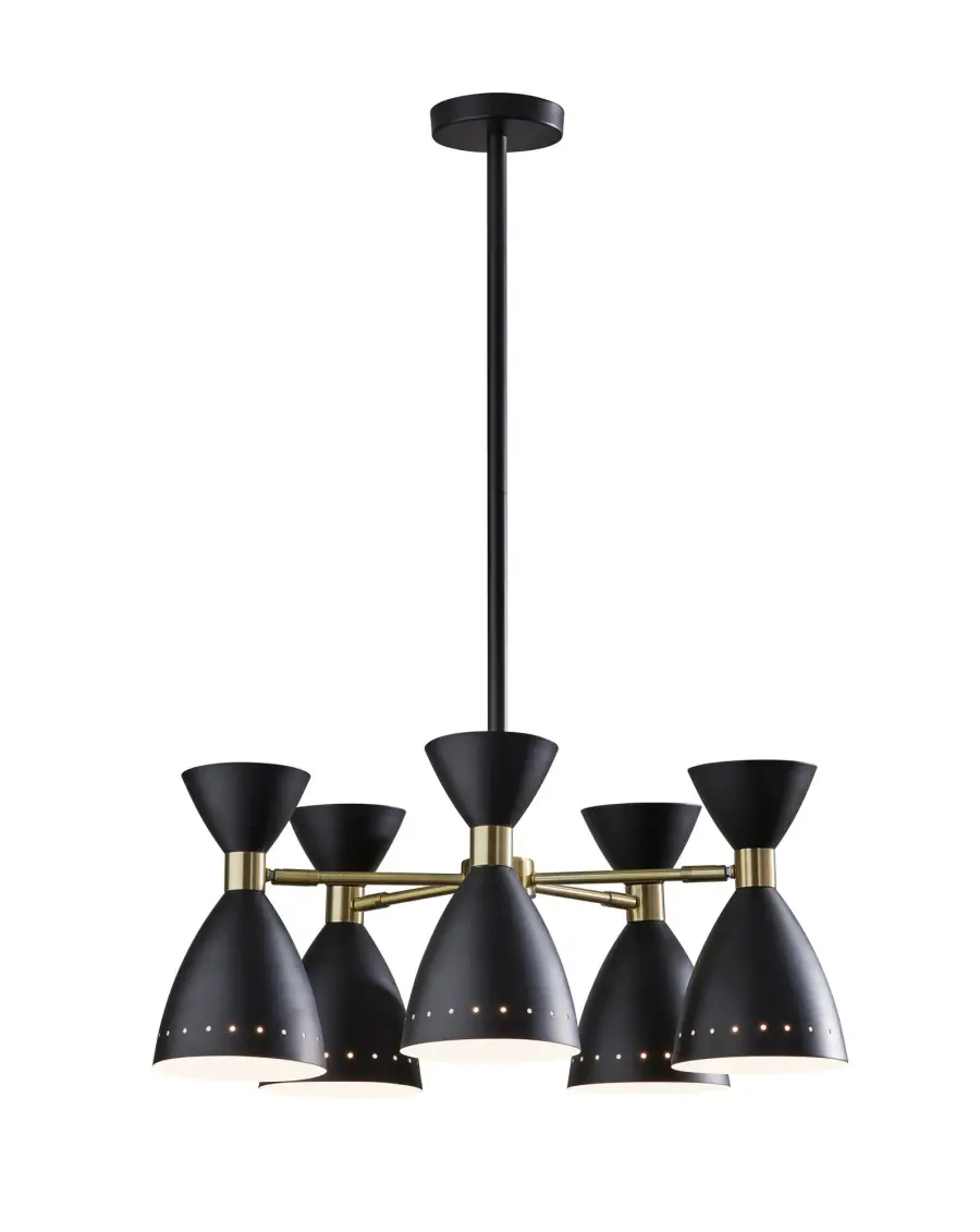 Oscar Five-Head Pendant in Black with Antique Brass