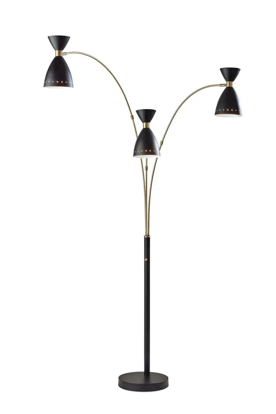 Oscar 3-Arm Arc Floor Lamp in Black with Antique Brass