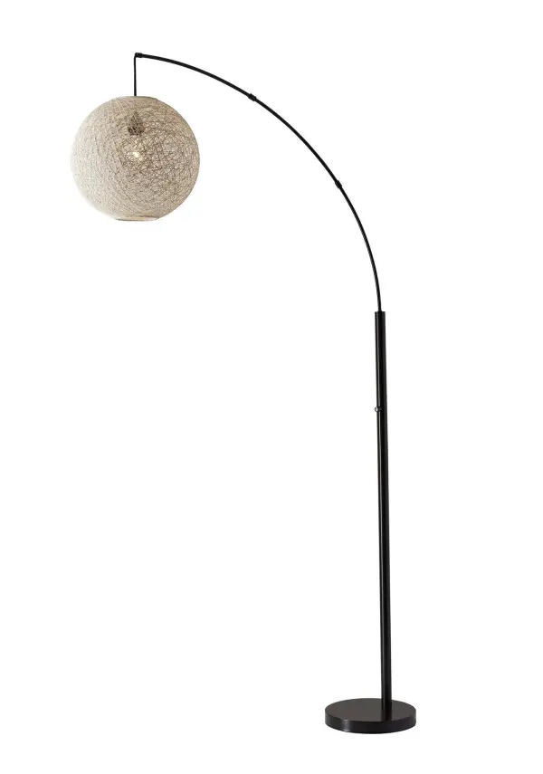 Coastal-Inspired Arc Lamp with Natural Rattan Shade