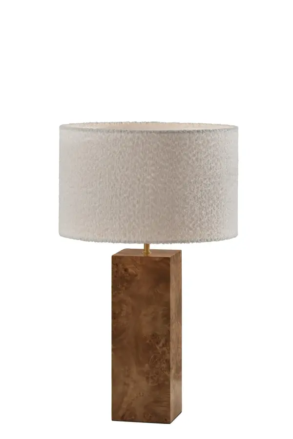 The Frederick Table Lamp combines natural elegance with modern texture through its burled wood veneer base and white boucle fabric shade. At 23.25" tall, it's perfectly proportioned for bedside tables and accent surfaces.