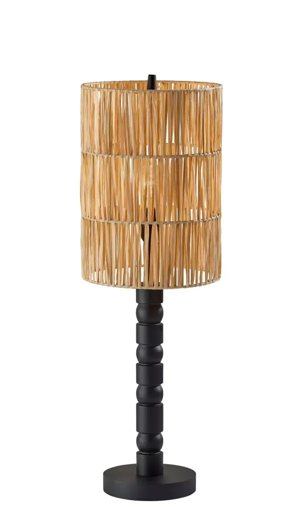 Contemporary Black Wood Table Lamp with Timeless Drum Shade