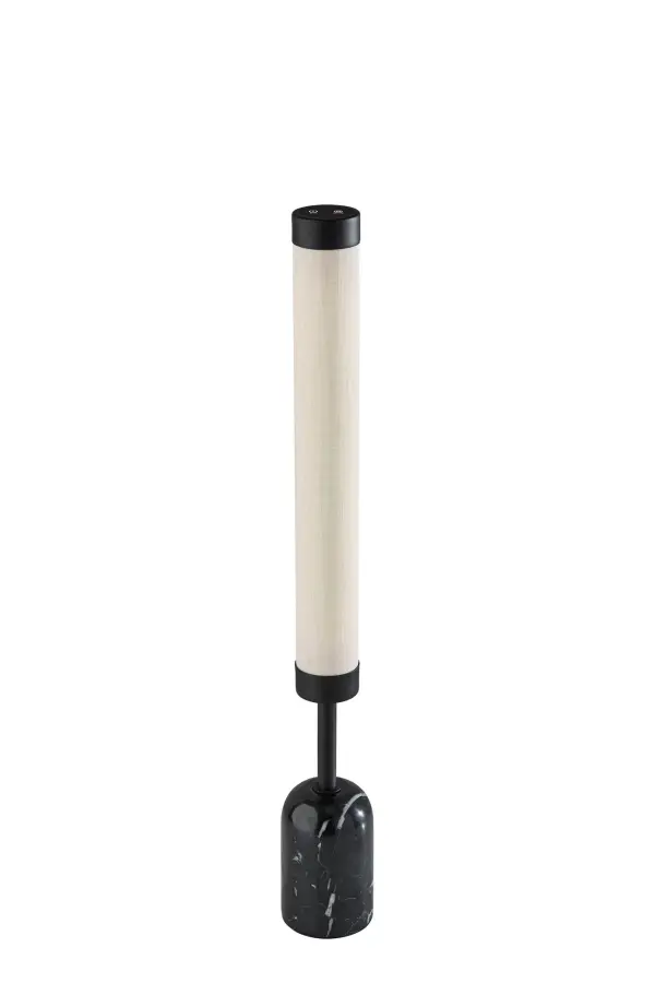The Dorsey combines contemporary design with smart functionality. Its slim profile, black marble base, and integrated LED with adjustable color temperature make it ideal for modern spaces requiring flexible lighting.