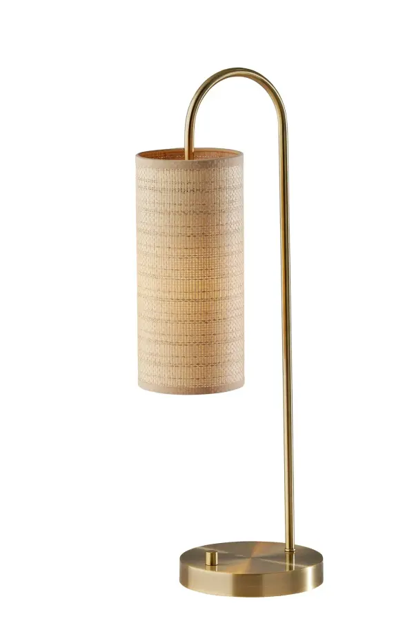 Elegant Brass Table Lamp with Natural Woven Shade