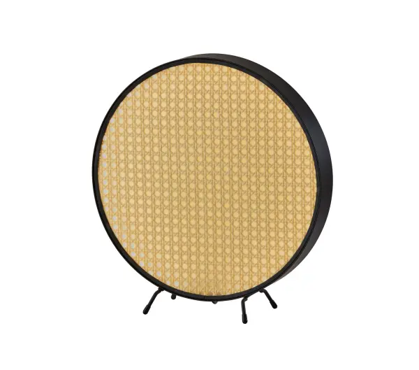 The Atwood LED Table Lantern combines modern black metal framing with organic woven rattan for a sophisticated accent piece. Its integrated 13.5W LED provides warm, energy-efficient lighting through a distinctive round shade that adds texture and visual interest to any space.