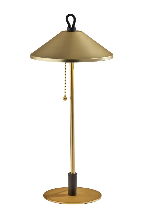 The Kaden table lamp combines classic form with modern efficiency, featuring a sophisticated brass and black metal design. At 19.75" tall, it's perfectly sized for bedside tables and desks, delivering 450 lumens of warm LED light.