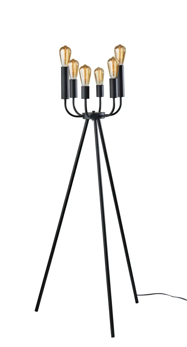 The Rory floor lamp reimagines the classic candelabra with a modern industrial aesthetic. Standing 55" tall with six upwardly-curving arms, it delivers dramatic ambient lighting perfect for contemporary spaces.