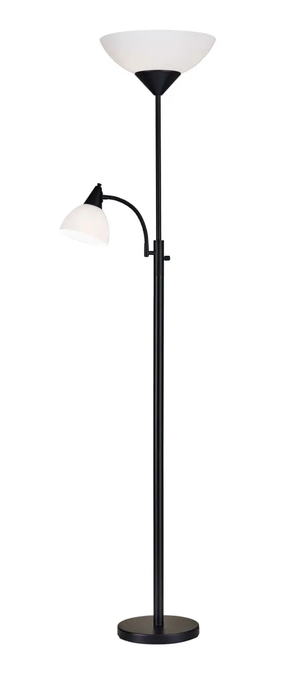 The Piedmont Combo Floor Lamp delivers exceptional versatility with its patented 300W double socket torchiere and adjustable gooseneck reading light. Perfect for spaces needing both ambient and task lighting.
