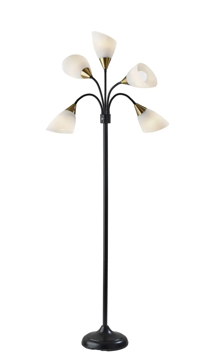 5 Light Adjustable Floor Lamp in Black with Antique Brass Accents - Image 1