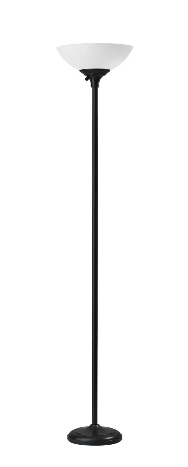 The Glenn Floor Lamp delivers exceptional illumination with its patented 300W double socket system, providing 3x more light than standard torchieres. The matte black finish and frosted shade create a contemporary look that fits seamlessly into modern spaces.