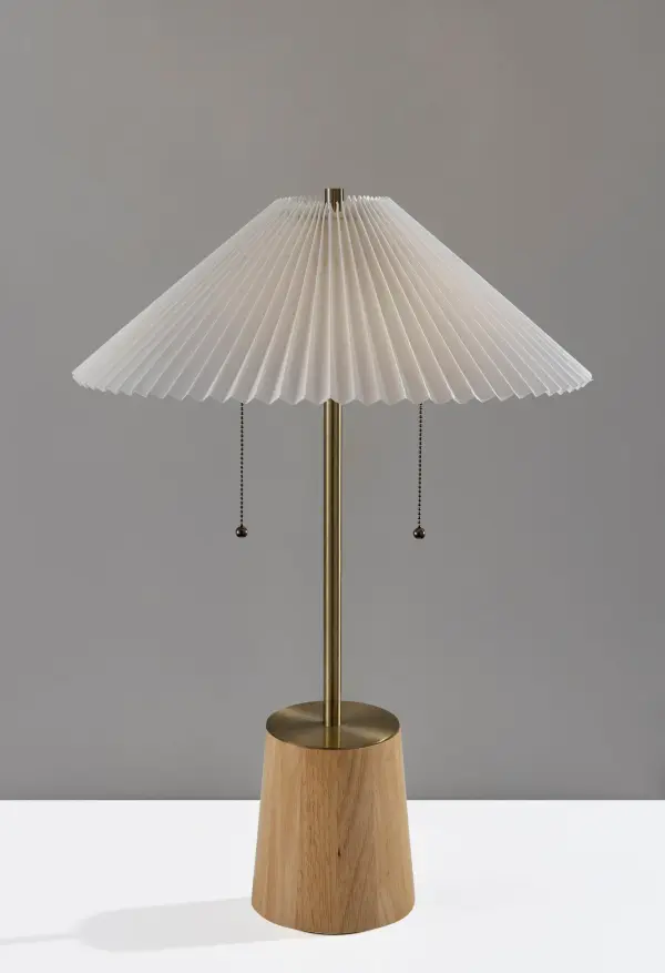 Elegant Transitional Table Lamp with Natural Wood & Brass Accents - Image 4