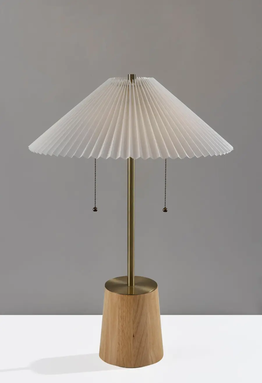 Elegant Transitional Table Lamp with Natural Wood & Brass Accents - Image 4