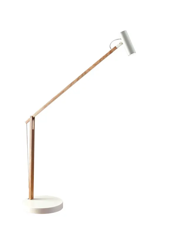 The Crane LED desk lamp combines natural ash wood with modern functionality, featuring adjustable height and rotation, touch dimming, and energy-efficient LED technology for versatile workspace illumination.