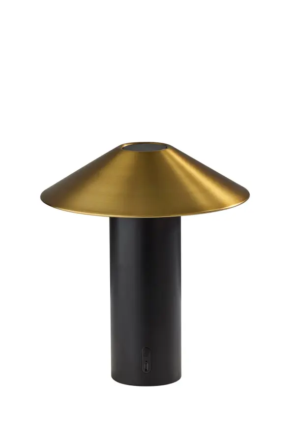 The Pina LED Cordless Table Lamp combines contemporary design with practical portability. Featuring a sleek black finish with antique brass accents and 4-way touch dimming, this rechargeable lamp delivers 240 lumens of LED light wherever you need it.