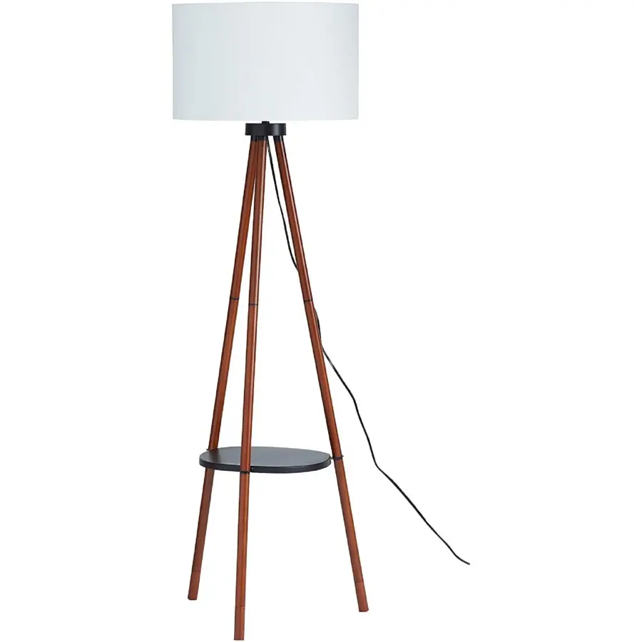 Tripod Shelf Floor Lamp with Walnut Finish - Image 1